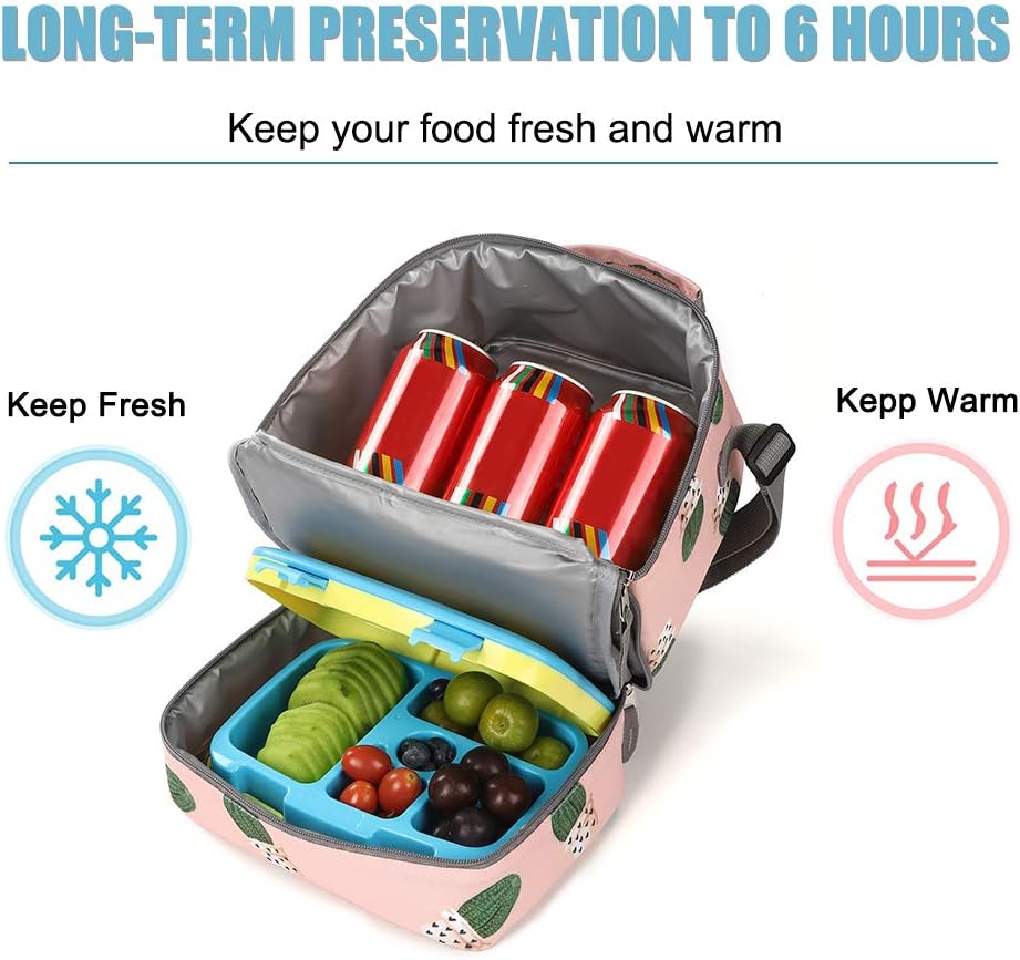 Tilami Lunch Bags Insulated Adjustable Strap Zipper, Two Compartments Cooler Bags, Bento Bags for Kids Toddlers (Blue)