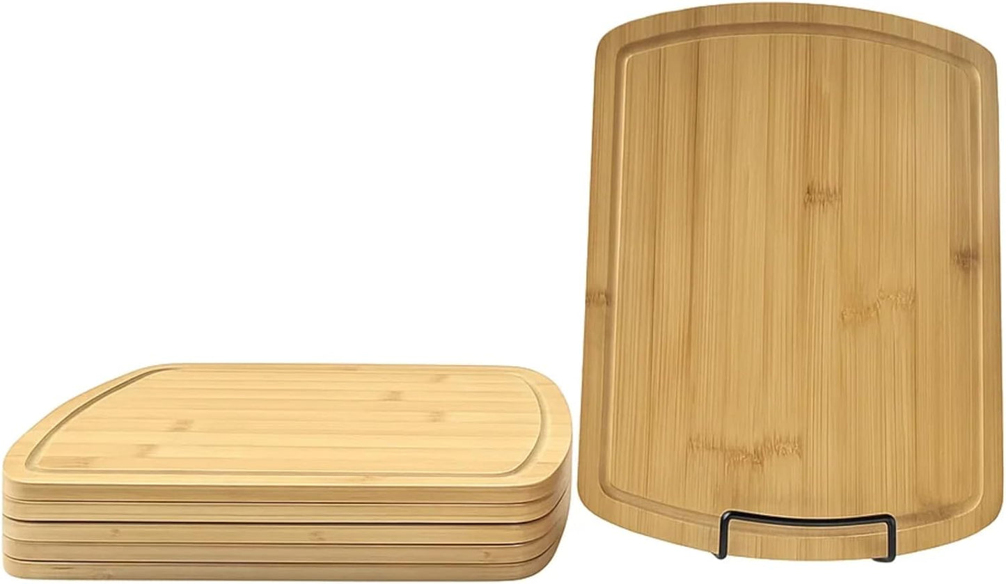 Set of 6, Bulk Bamboo Cutting Boards with Juice Groove – 12X9" Rounded Rectangle Charcuterie Trays, Grazing Platters, Blank Wood for Engraving, Epoxy Crafts, Resin Arts, Wall Decor