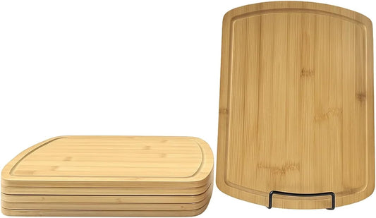 Set of 6, Bulk Bamboo Cutting Boards with Juice Groove – 12X9" Rounded Rectangle Charcuterie Trays, Grazing Platters, Blank Wood for Engraving, Epoxy Crafts, Resin Arts, Wall Decor