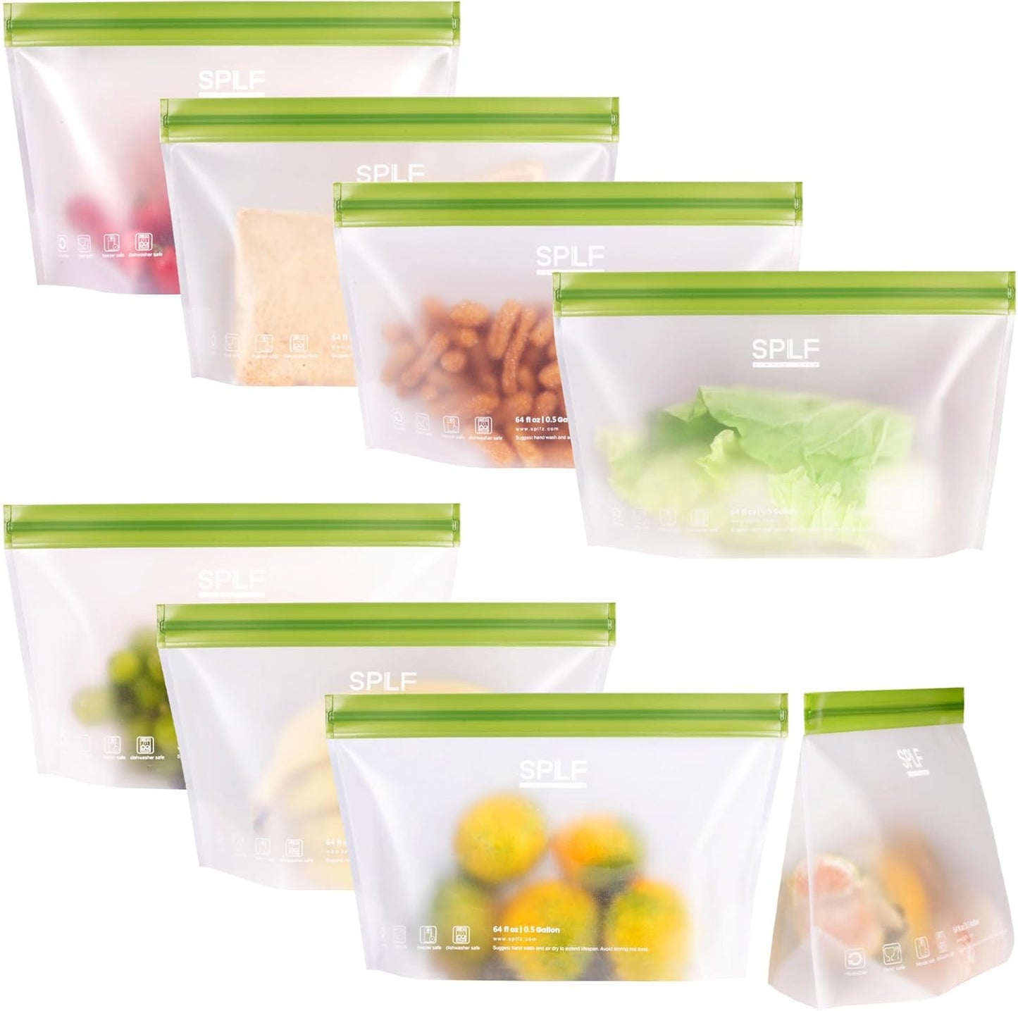 SPLF 10 Pack Stand-Up Reusable Quart Freezer Bags Dishwasher Safe, Extra Thick Leakproof 1 Quart Food Storage Bags, BPA Free Bags for Meal Prep, Sandwich, Snack, Fridge Organization