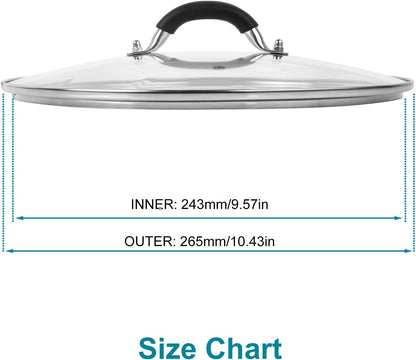 12 Inch Pan Lid - Glass Lid with Stainless Steel Handle for Frying Pan and Pots (12" Lid)
