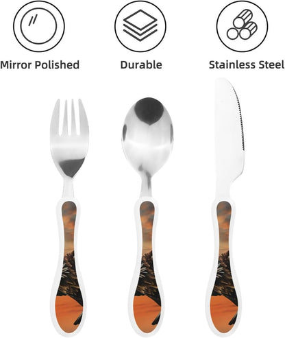 3-Piece Kids Silverware Set With Storage Case, Stainless Steel Reusable Children Safe Knife Spoon Fork Set Easter Bunny Eggs Spring Flower Rabbit Children Flatware Set For Kids Lunch Box