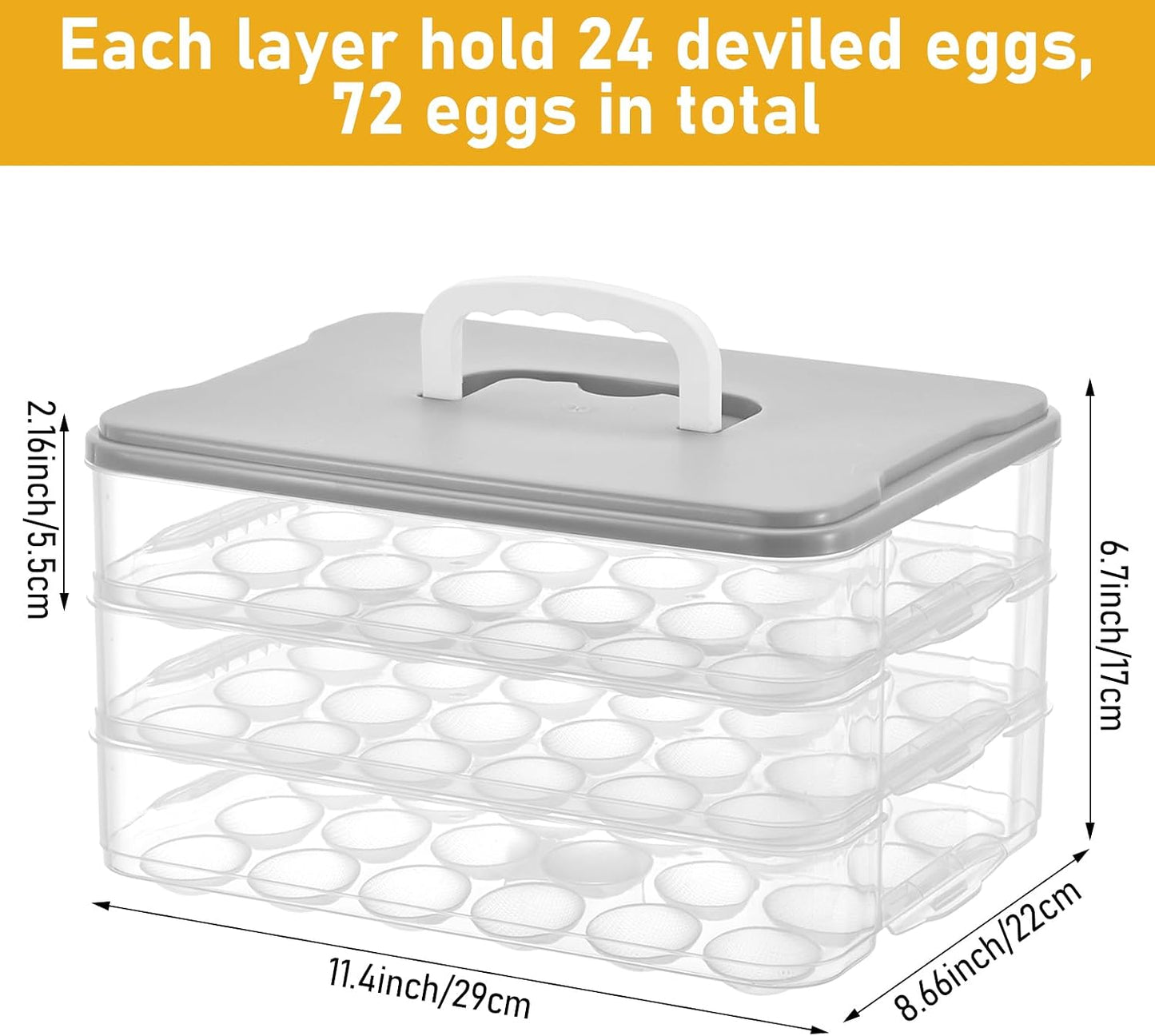 3-Layer Deviled Egg Container with Lid and Handle, Clear Plastic Deviled Egg Carrier Storage 72 Eggs, Portable Stackable Eggs Holder Platter for Easter, Thanksgiving Day, Party, Picnic