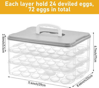3-Layer Deviled Egg Container with Lid and Handle, Clear Plastic Deviled Egg Carrier Storage 72 Eggs, Portable Stackable Eggs Holder Platter for Easter, Thanksgiving Day, Party, Picnic