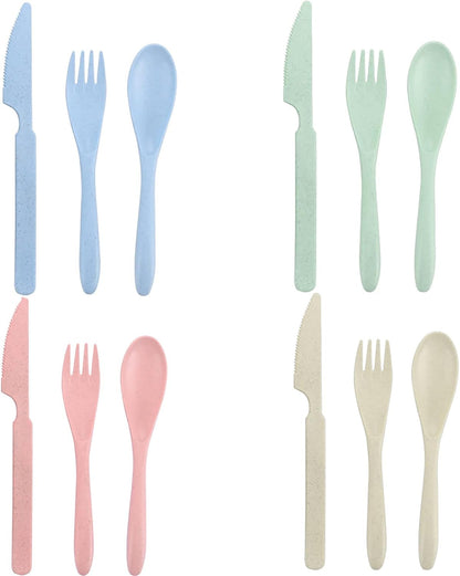 2 Pack Travel Utensils Set with Case, Wheat Straw Reusable Cutlery Set, Portable Spoon Knife Fork Tableware for Lunch Box, Picnic, Camping, Office, BPA Free for Adults Kids