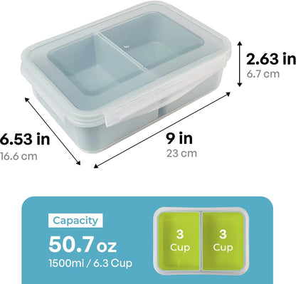 carrotez Food Storage Containers with 3 Removable Compartments, Food Prep Container with Airtight Lids, Portion Control Container, Microwave Safe, Reusable, 4.64 Cup (1100ml)