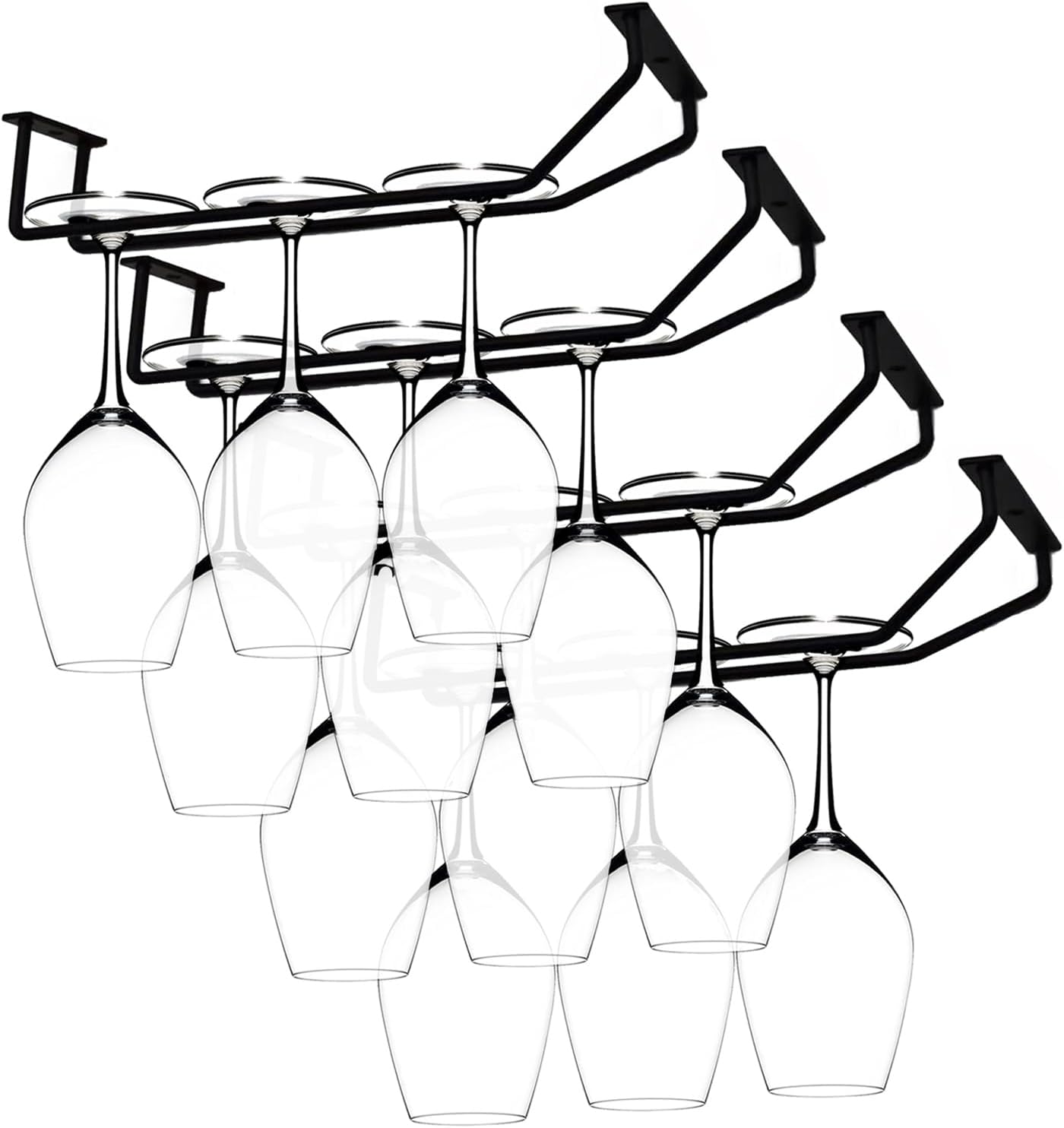 14-Inch Gold Wine Glass Rack, Under Cabinet Wine Glass Holder Stainless Steel Stemware Rack - Hanging Stemware Holder for Cabinet Kitchen Bar, Set of 2
