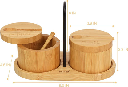 HTB Bamboo Salt Cellar with Mini Spoon and Magnetic Swivel Lid