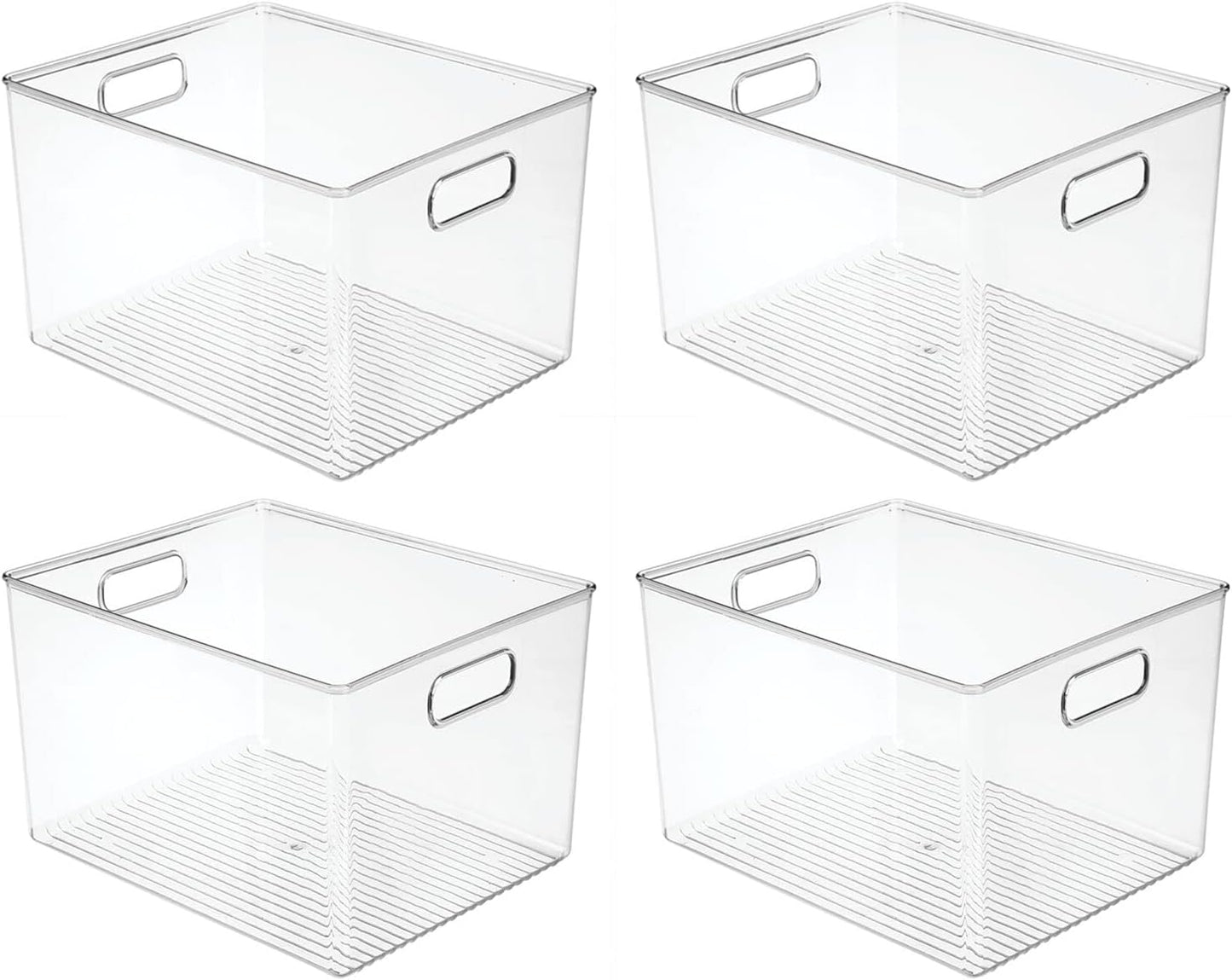mDesign Plastic Storage Organizer Container Bin for Kitchen Organization in Pantry, Cabinet, Countertop Fridge, Refrigerator, and Freezer - Hold Food, Drink, or Snacks, Ligne Collection, 4 Pack, Clear