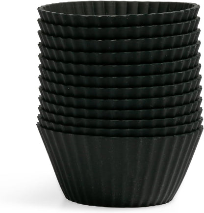 The Silicone Kitchen Reusable Silicone Bento Baking Cup, Non-Toxic, BPA Free, Dishwasher Safe Bento Box Accessories Lunch Box Dividers, Square and Rectangle, 24 Pack, Matte Black