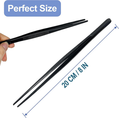 8-Inch Plating Tweezers Culinary Kitchen Tweezer Stainless Steel, Black Offset Tweezers for Cooking Food Design (8-Inch Offset Design)