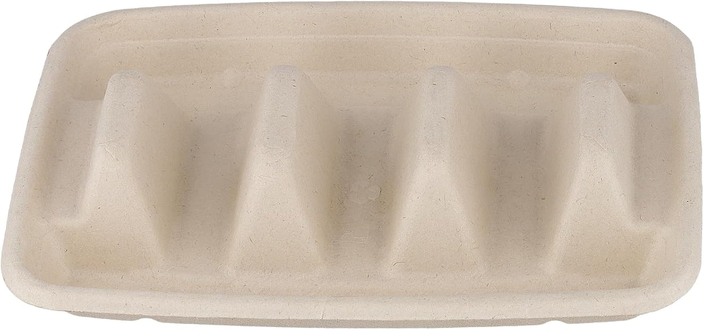 FUNSUEI 100 Pack Disposable Taco Holders with 3 Dividers, Compostable Paper Taco Plates, Party Serving Set for Taco Night, Tuesday Decorations