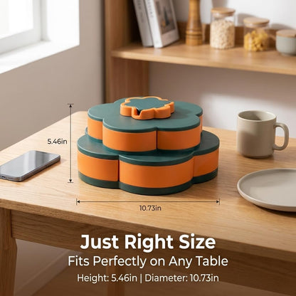 2026 Upgraded Divided Serving Tray with Lid, 360 Rotating Snack Box Container, Portable Spinning Veggie Fruit Tray for Party Appetizers, Nuts and Candy