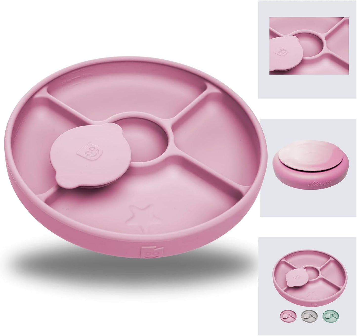 TalkTools Bitsy Silicone Baby Suction Plate with Locking Lid – Divided Plate for Toddlers Learning to Self-Feed – Non-Slip, BPA-Free, Microwave + Dishwasher Safe Baby Mealtime Plate(Pink).