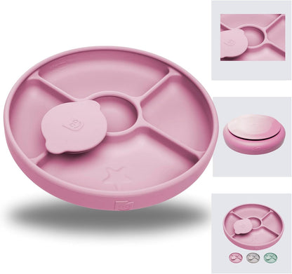 TalkTools Bitsy Silicone Baby Suction Plate with Locking Lid – Divided Plate for Toddlers Learning to Self-Feed – Non-Slip, BPA-Free, Microwave + Dishwasher Safe Baby Mealtime Plate(Pink).