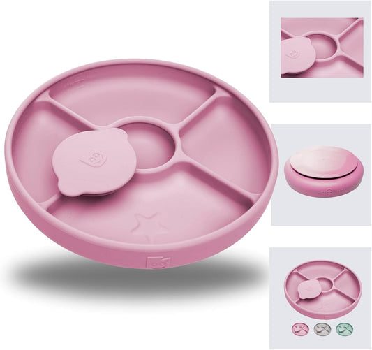 TalkTools Bitsy Silicone Baby Suction Plate with Locking Lid – Divided Plate for Toddlers Learning to Self-Feed – Non-Slip, BPA-Free, Microwave + Dishwasher Safe Baby Mealtime Plate(Pink).