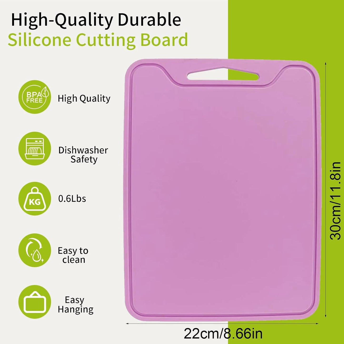 Silicone Cutting Board for Kitchen, 11.8''x 8.6'' Flexible Cutting Boards, BPA Free Non Slip Cutting Mat for Meat, Vegetables and Fruit with Easy Grip Handle, Dishwasher Safe (Deep purple)