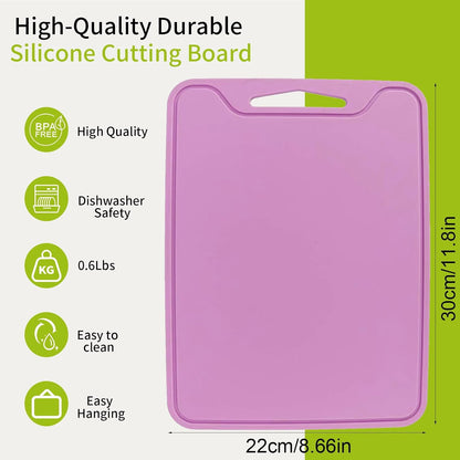 Silicone Cutting Board for Kitchen, 11.8''x 8.6'' Flexible Cutting Boards, BPA Free Non Slip Cutting Mat for Meat, Vegetables and Fruit with Easy Grip Handle, Dishwasher Safe (Deep purple)
