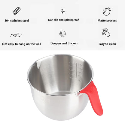 Stainless Steel Mixing Bowl, Non Slip Mixing Bowls with Handle and Pour Spout for Kitchen Egg Whisking Salad Serving Baking Cooking (3600ML)