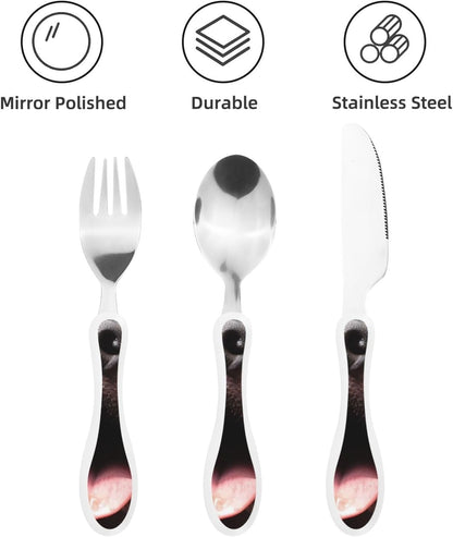 3-Piece Kids Silverware Set With Storage Case, Stainless Steel Reusable Children Safe Knife Spoon Fork Set Shih Tzu Dog Children Flatware Set For Kids Lunch Box