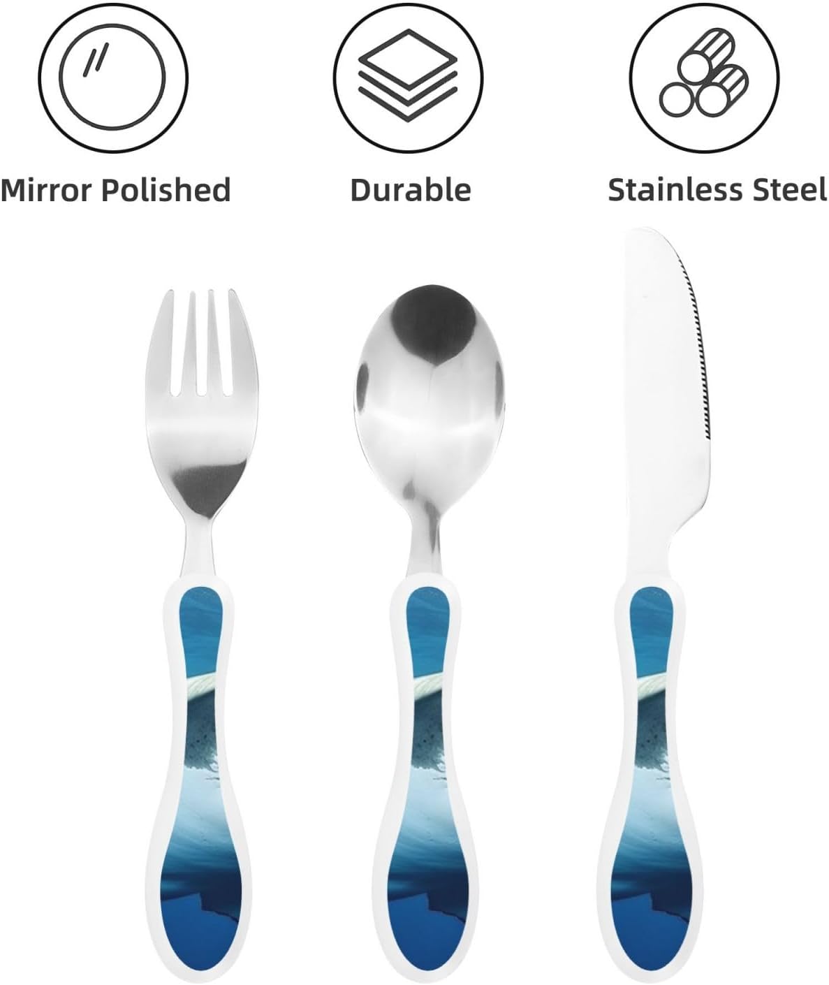 3-Piece Kids Silverware Set With Storage Case, Stainless Steel Reusable Children Safe Knife Spoon Fork Set Ocean Sea Animal Shark Children Flatware Set For Kids Lunch Box