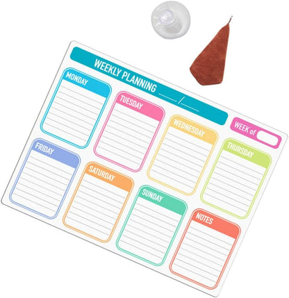 NUOBESTY 1set Magnetic Dry Erase Weekly Meal Planner Board Reusable Fridge Calendar for Easy Organization Includes Cups Towel for Home Office Use