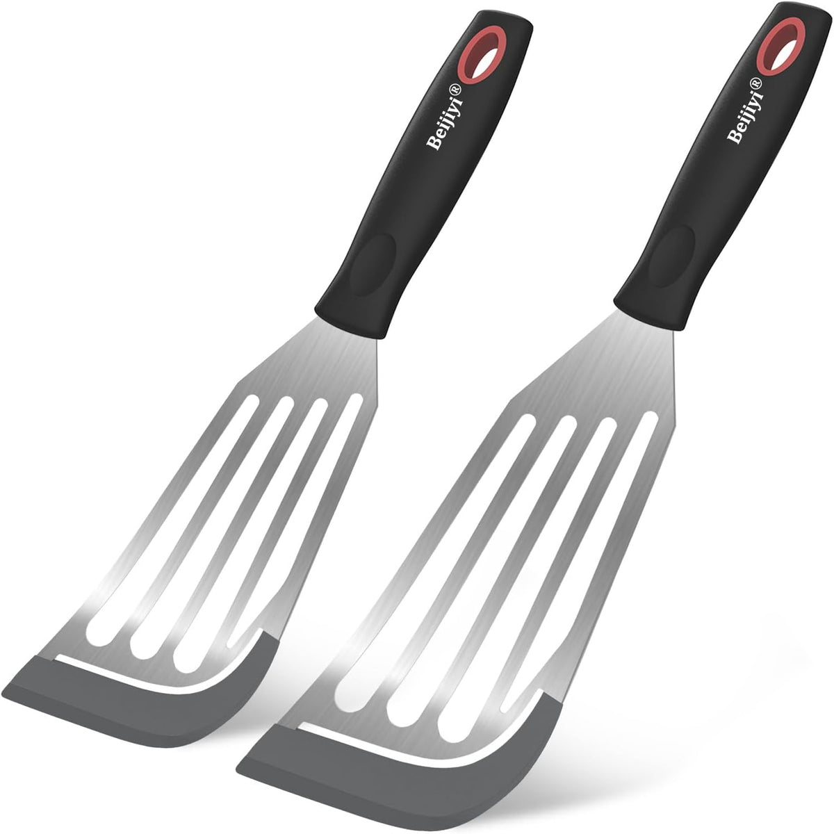 Beijiyi 2-Piece Silicone Fish Spatula for Nonstick Cookware, Heat Resistant | BPA Free, Flexible & Thin Edge, Scratch-Free, Slotted Turner, Kitchen Use, Cooking Flipper for Egg, Pancake, Dishwasher Safe