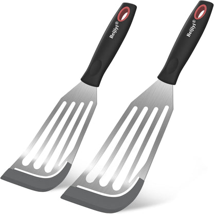 Beijiyi 2-Piece Silicone Fish Spatula for Nonstick Cookware, Heat Resistant | BPA Free, Flexible & Thin Edge, Scratch-Free, Slotted Turner, Kitchen Use, Cooking Flipper for Egg, Pancake, Dishwasher Safe