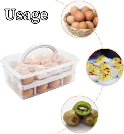 2 Tiers Egg Container Deviled Egg Carrier Eggs Holder with Handle Fridge Freezer Storage by DELIFUR (Green)