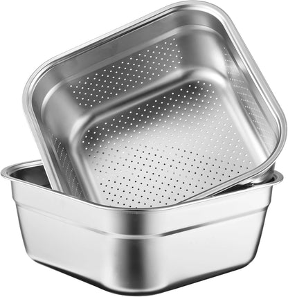 yeesport 2-in-1 Washing Up Bowl Set, Stainless Steel Dish Tub with Colander, Fruit Vegetable Washing Basin, Multi-purpose Bowl Kit for Washing and Draining Rice, Pasta, Food Strainer Mixing Bowl