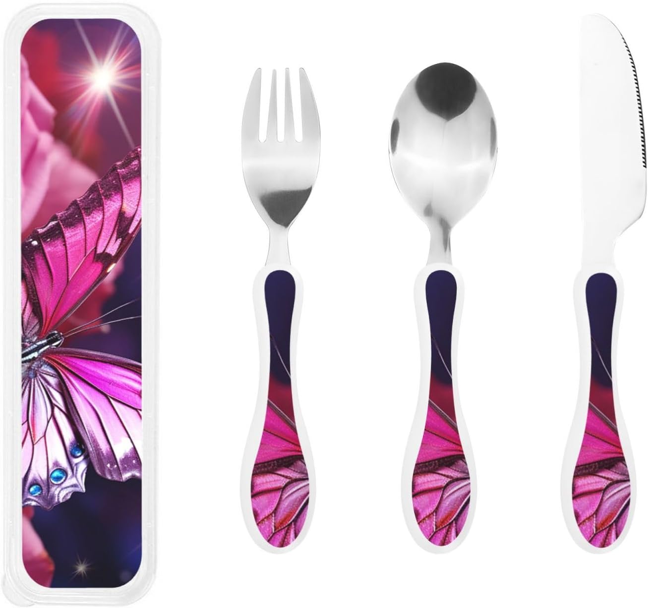 3-Piece Kids Silverware Set With Storage Case, Stainless Steel Reusable Children Safe Knife Spoon Fork Set Blue Active Girl Running Sunset Children Flatware Set For Kids Lunch Box - Colors A