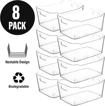 Clear Plastic Storage Bins, Pantry Organizers and Storage Containers, Large Fridge Organizer Bins, Home Kitchen Cabinet Organizer, Medicine Cabinet Bin for Organizing Freezer Closet