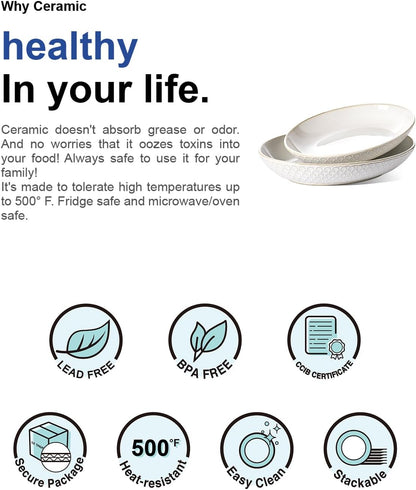 LE TAUCI Ceramic Serving Bowls Set of 2, Large Serving Dishes for Entertaining, 11.8 & 13.7 Inch Oval Serving platter, Salad Fruit Bowl, Pasta Bowls, Microwave & Dishwasher Safe - Arctic White