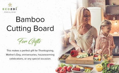 Bamboo Cutting Board by Ecozoi with 2 Slide Out Drawers. Keep Meal Prep Organized With Organic Bamboo Wooden Chopping Station. Non-Slip Butcher Block with Juice Groove for Easy Cleaning