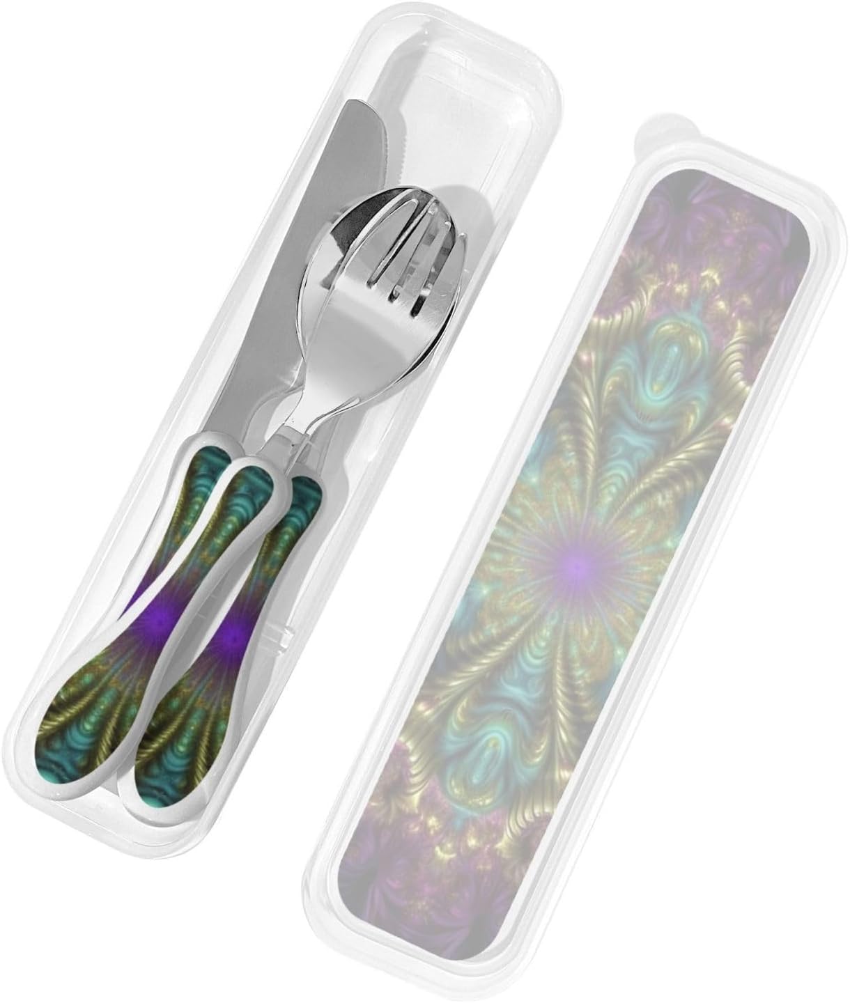 3-Piece Kids Silverware Set With Storage Case, Stainless Steel Reusable Children Safe Knife Spoon Fork Set Blue Active Girl Running Sunset Children Flatware Set For Kids Lunch Box - Colors C