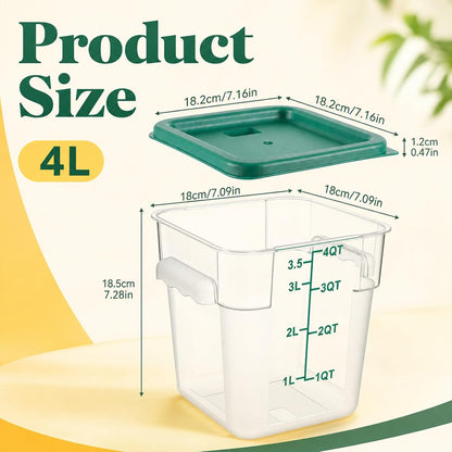 Ziliny 1 Pcs 4 Qt Clear Square Dough Proofing Container with Lid, Red