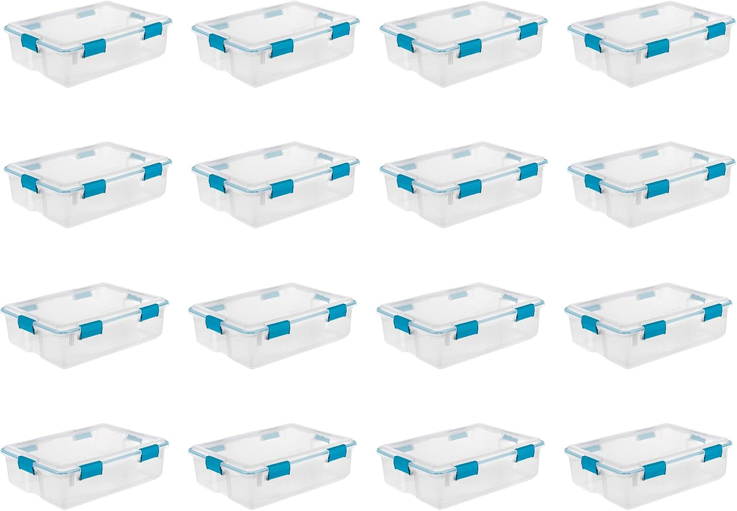 Sterilite 80 Qt Gasket Box, Stackable Storage Bin with Latching Lid and Tight Seal, Plastic Container to Organize Basement, Clear Base and Lid, 1-Pack
