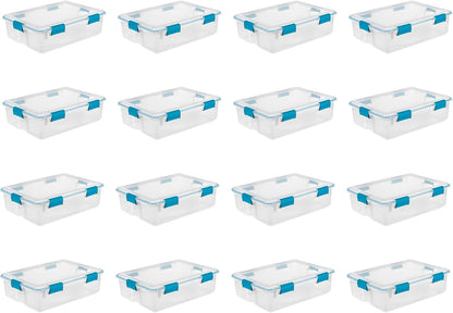 Sterilite 80 Qt Gasket Box, Stackable Storage Bin with Latching Lid and Tight Seal, Plastic Container to Organize Basement, Clear Base and Lid, 1-Pack