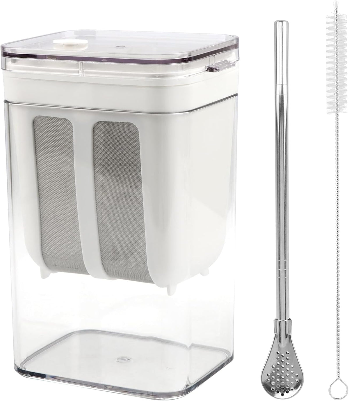 1100ml Greek Yogurt Maker & Strainer with Straw Spoon, Brush & Mesh Bag