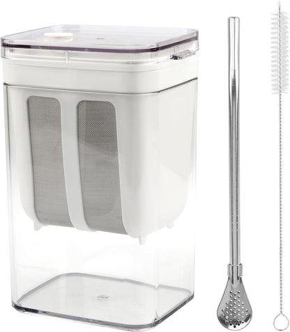 1100ml Greek Yogurt Maker & Strainer with Straw Spoon, Brush & Mesh Bag