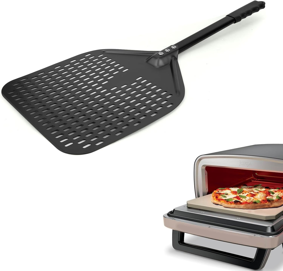 12in Perforated Pizza Peel Paddle Long Handle Compatible with Ninja MO201