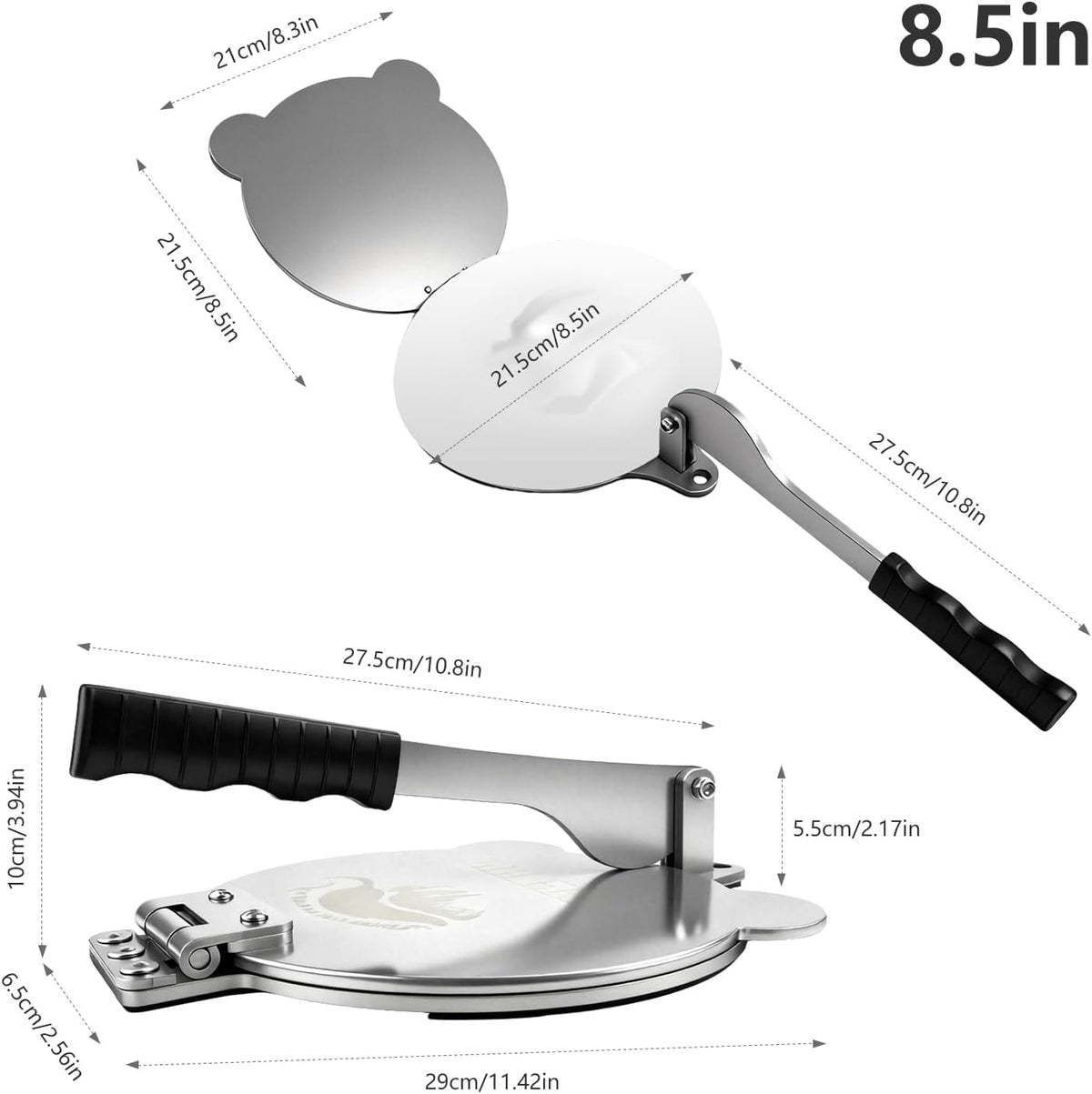 Tortilla Press Stainless Steel，SELERS,Heavy Duty, Adjustable To Press Different Thickness Of Crust, Removable, For Flour Tortilla, Roti, Flatbreads, Taco, Pie, Silver (10.5 inch)
