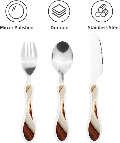 3-Piece Kids Silverware Set With Storage Case, Stainless Steel Reusable Children Safe Knife Spoon Fork Set Blue Active Girl Running Sunset Children Flatware Set For Kids Lunch Box - Colors A
