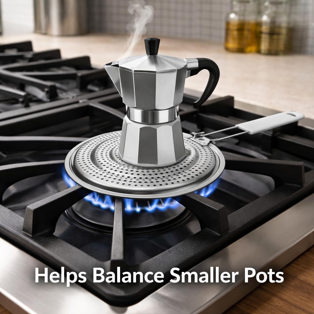 HIC Kitchen Heat Diffuser Reducer Flame Guard With Removable Handle, Stainless Steel, Distributes Heat Evenly And Reduces Scorching, For Gas Electric Glass Stovetops, 8.25-Inch, Set of 2