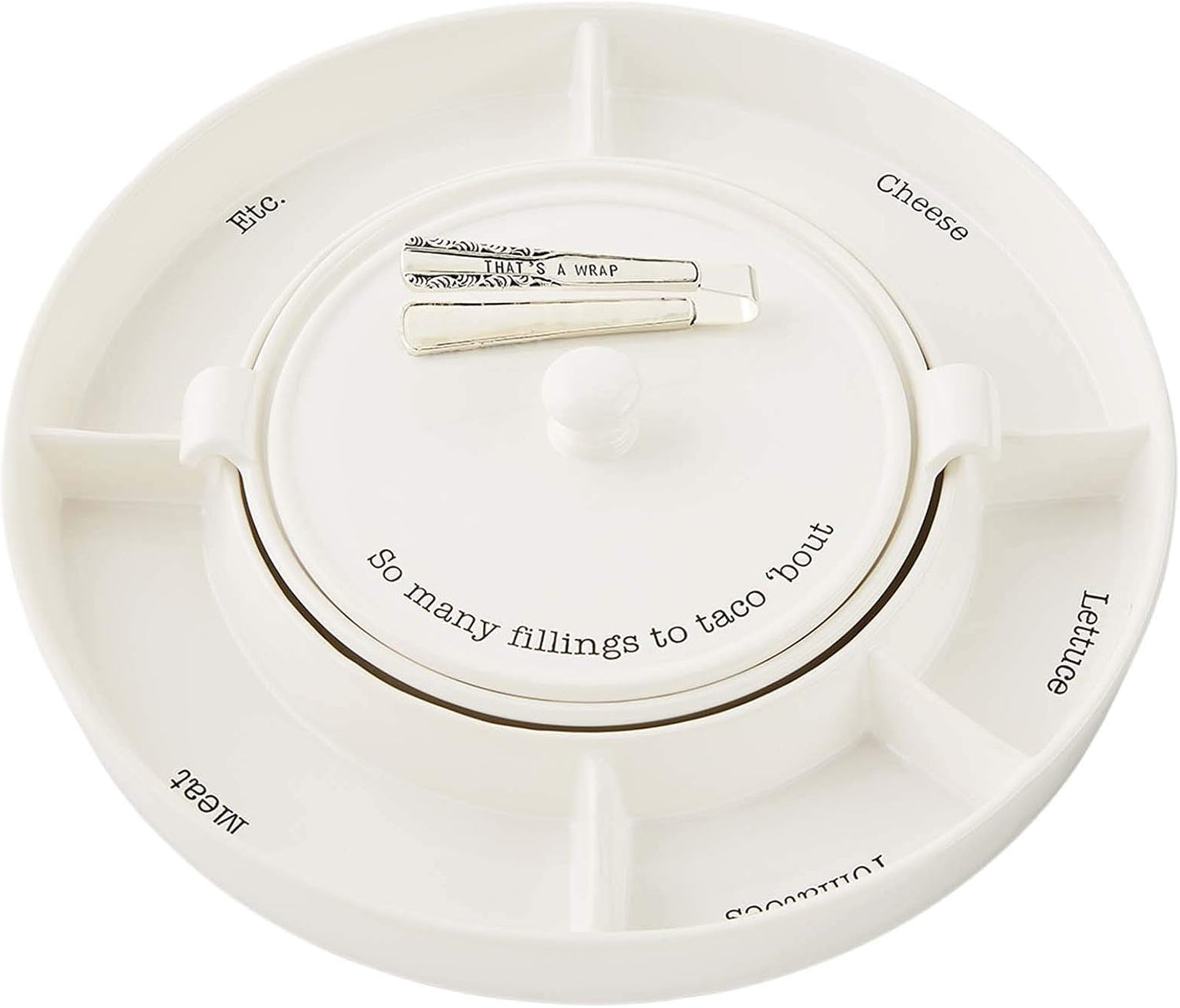 Mud Pie Taco Bar And Tortilla Warmer, 2" x 15" dia | tongs 7", White