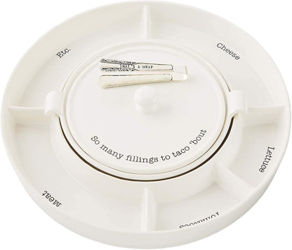Mud Pie Taco Bar And Tortilla Warmer, 2" x 15" dia | tongs 7", White