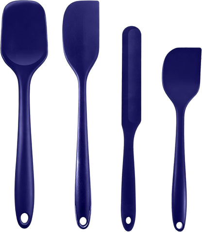 Silicone Spatula Set, Food Grade Rubber Spatula, 4 Pcs Heat Resistant Silicone Spatulas, One Piece Design Non-Stick Kitchen Utensils for Cooking, Stirring, Baking & Mixing, Dishwasher Safe (Black)