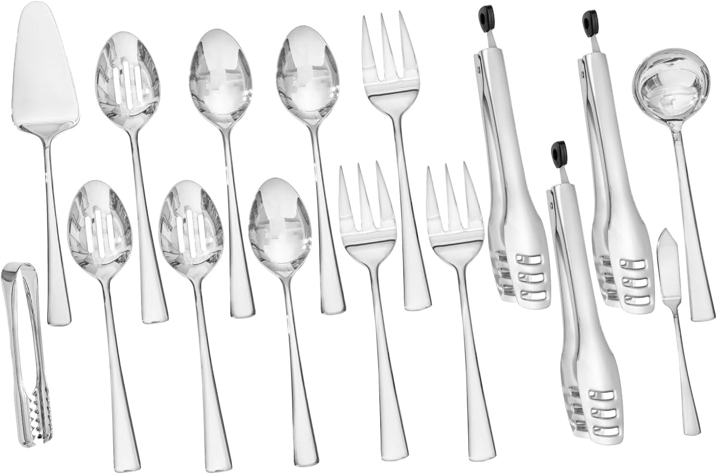 KINGSTONE 8 Piece Serving Utensils Set, 18/10 Stainless Steel Serving Utensils, Slotted Spoon, Serving Spoon, Fork, Tong, Soup Ladle, Cake Server for Buffet, Parties, Kitchen