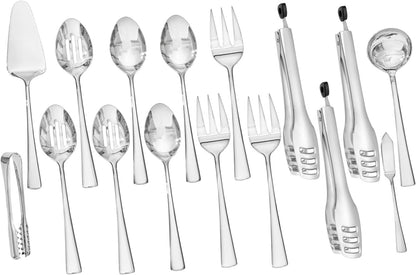 KINGSTONE 8 Piece Serving Utensils Set, 18/10 Stainless Steel Serving Utensils, Slotted Spoon, Serving Spoon, Fork, Tong, Soup Ladle, Cake Server for Buffet, Parties, Kitchen