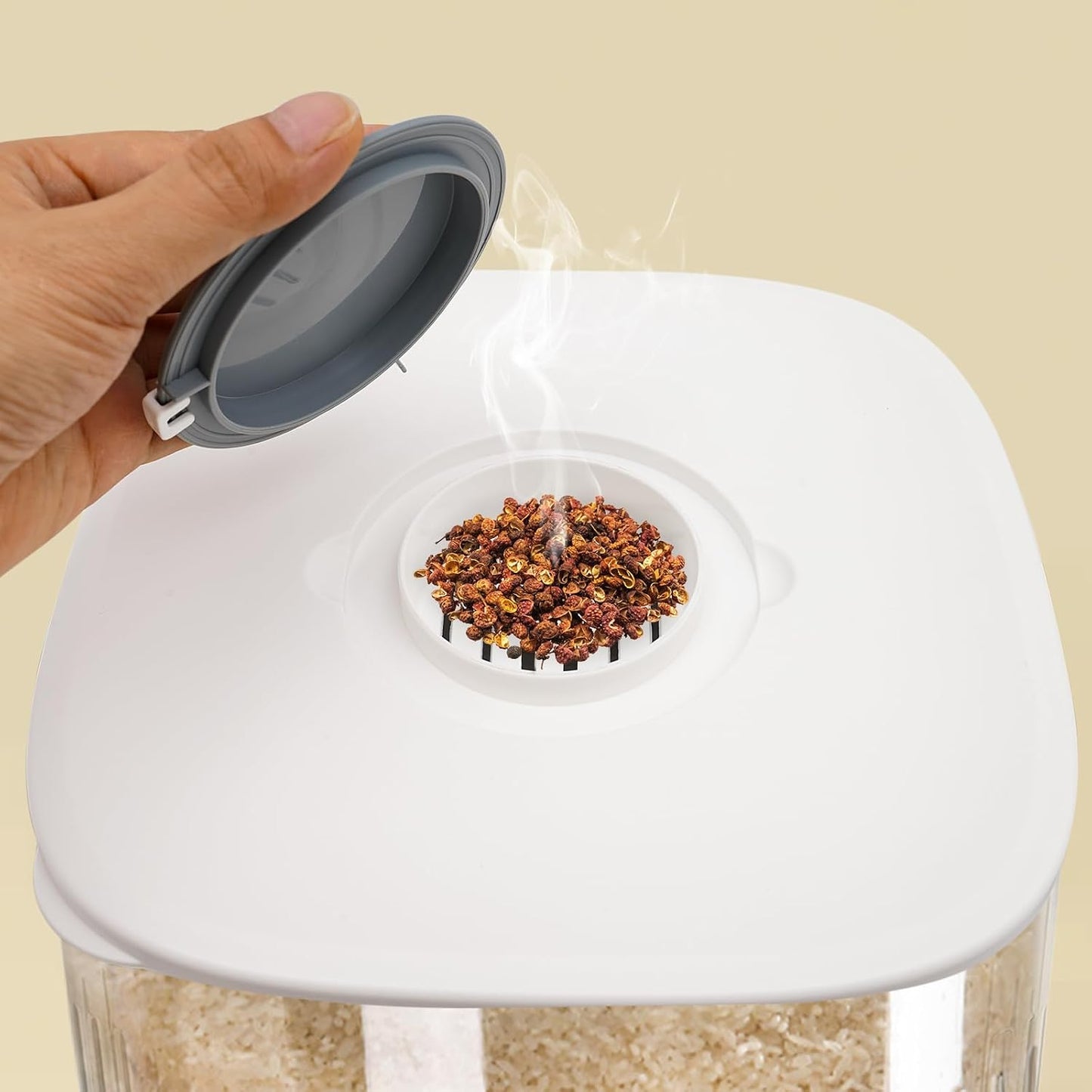 LYNICESHOP 22 Lbs Rice Dispenser, Large Sealed Grain Storage Container With Rice Cup Food Dispenser Kitchen Organizer For,Beans, Grains, Cereal Dry, Small Pantry (Square)